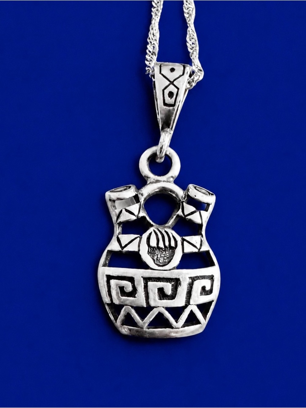 Vintage Native American Masha  Wedding Vase Pendant Necklace Sterling Silver 925